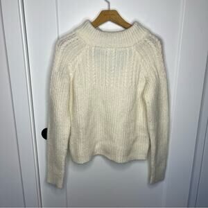 FRNCH Cream Chunky Knit Ribbon Bow Tie Back Cutout Sweater Size S/M